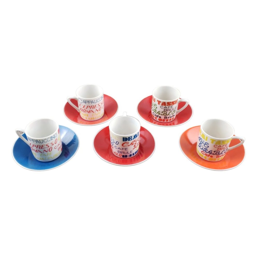 Royal Crown Demitasse Coffee Espresso Cups Saucers Retro Groovy Mod Set 5 Kitty